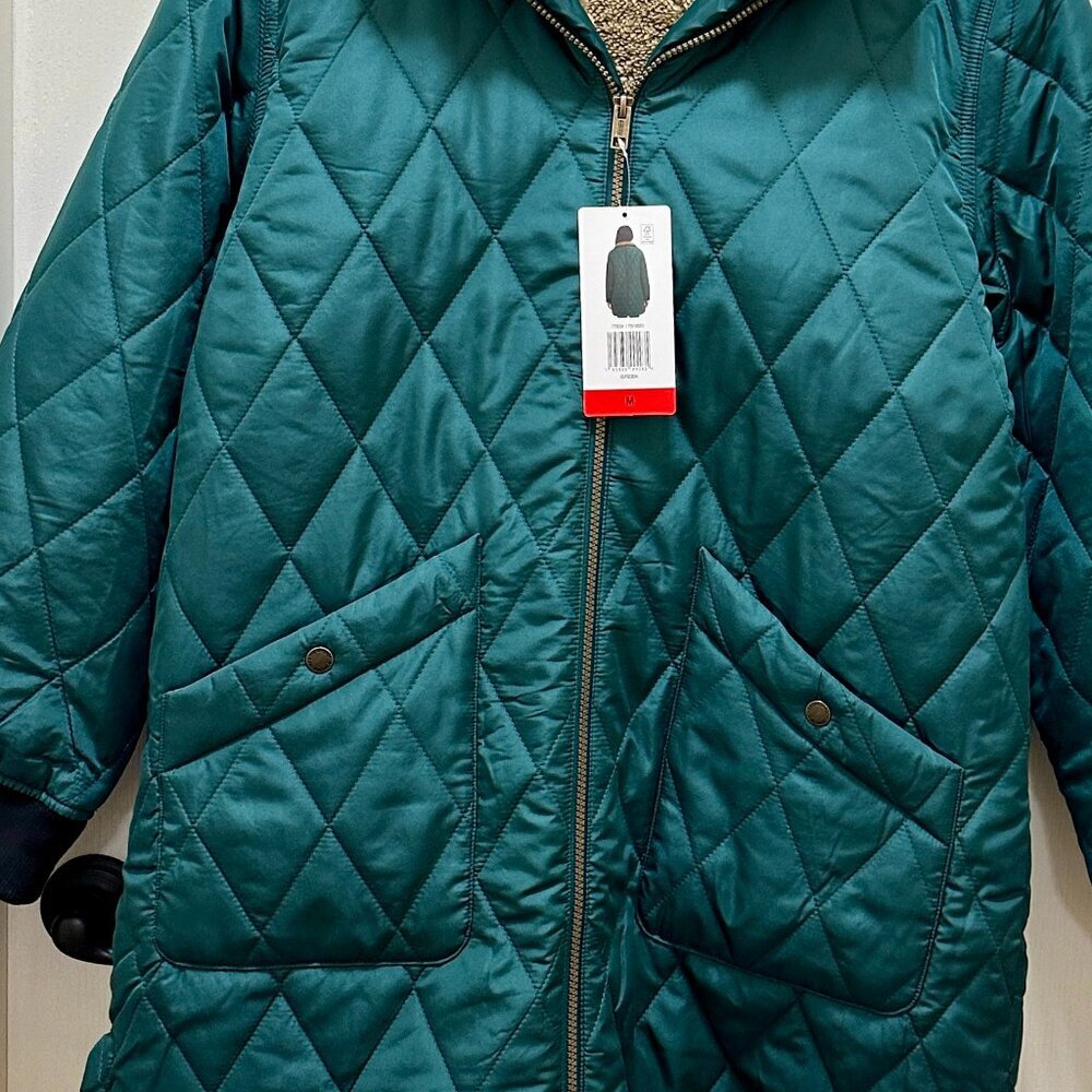 Weatherproof Women's Quilted Parka Jacket Coat Sherpa Lined Size M Green (NEW) - Picture 6 of 14